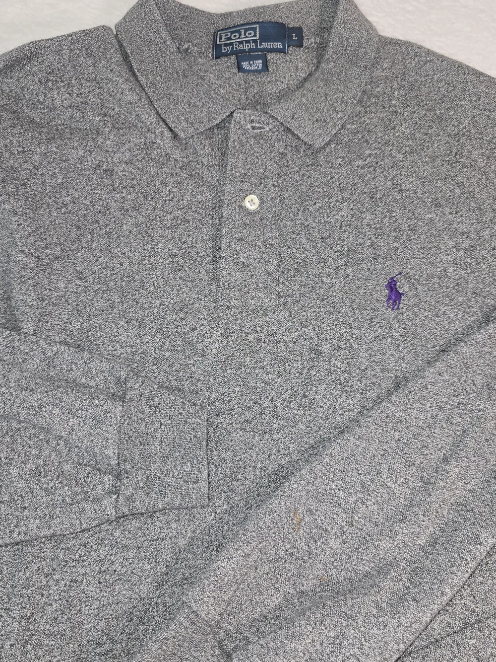 Polo Ralph Lauren Mens Gray Polo Long Sleeve Gray Heather Retro  Size L